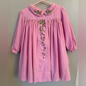 Smocked Threads by Cecil and Lou Dress 3T Pink LS Corduroy Lined Toddler Girl’s